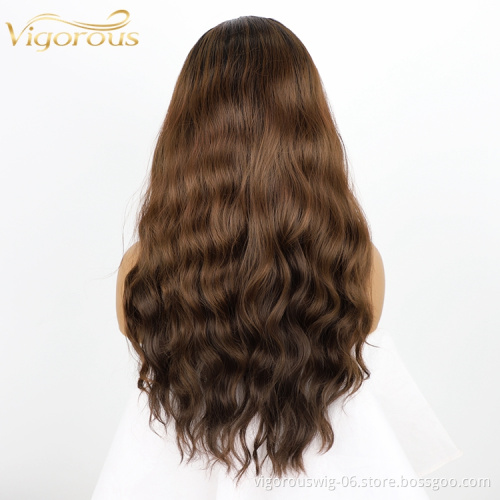 Long Cheap Women Hair Futura Brown For Full Head High Temperature Front Lace Synthetic Wigs Curly With Closure